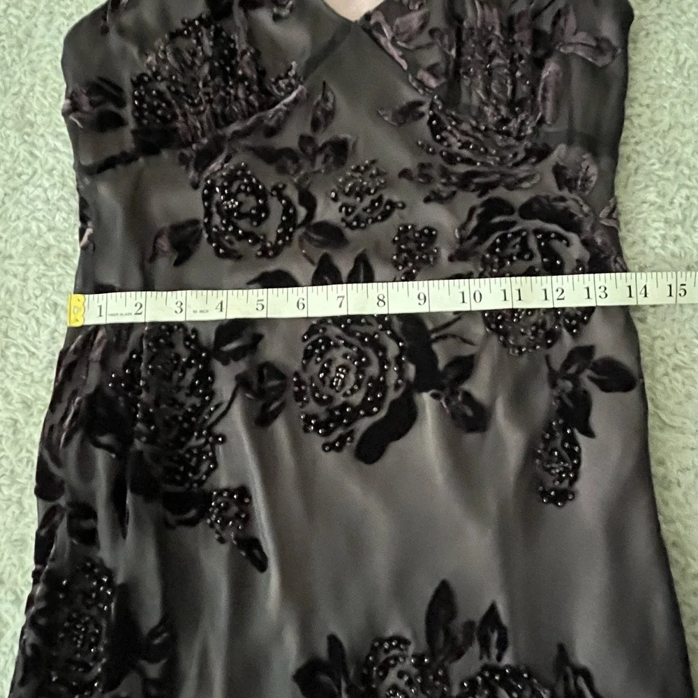 Vintage Sz 6 Silk Slip Dress Beaded Velvet Burnout Fairy Goth Witchy Stretchy - Picture 8 of 12